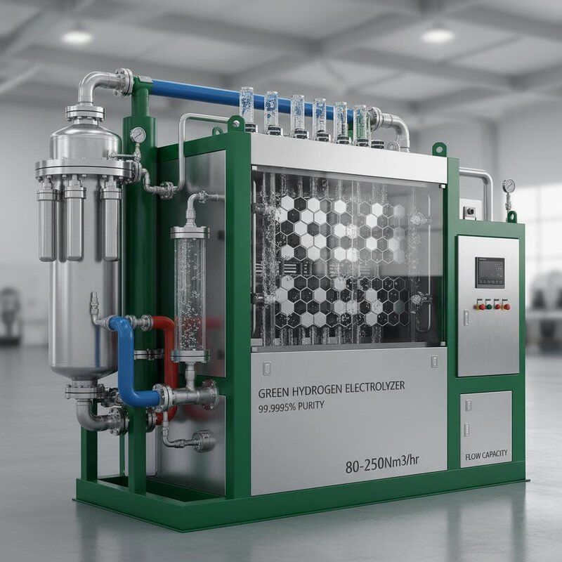 Electrolisador de água de planta de produção de hidrogénio verde com 99,9995% de pureza 80-250Nm3/h Capacidade de fluxo